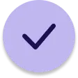 Check icon on light purple circle background